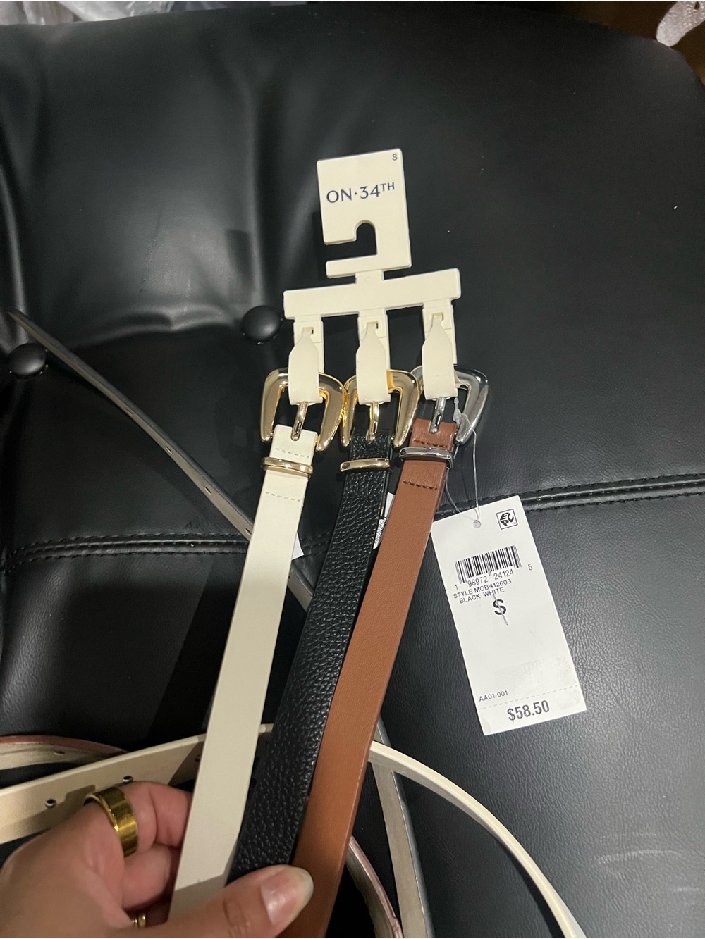 ON·34TH Women's Triple Skinny Belt Set - Cream, Black, Brown